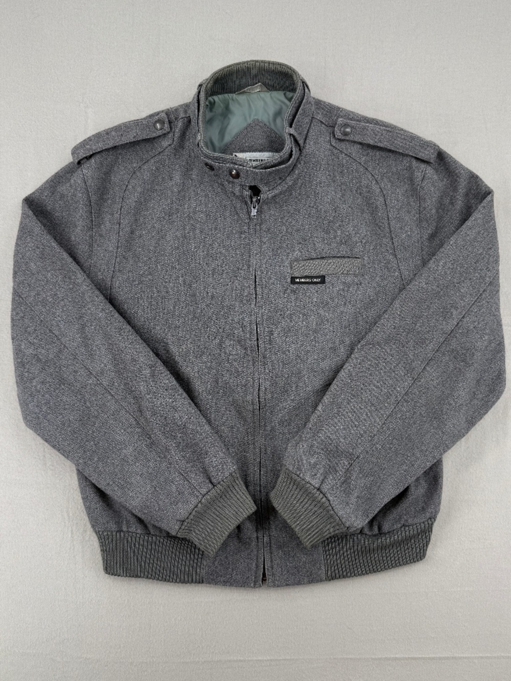 Vintage 90s Members Only Gray Wool Racer Bomber Jacket Grandpa Retro Men 42 L